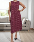 Ladies Maroon Floral Crinkle Sleeveless Dress - StylePhase SA