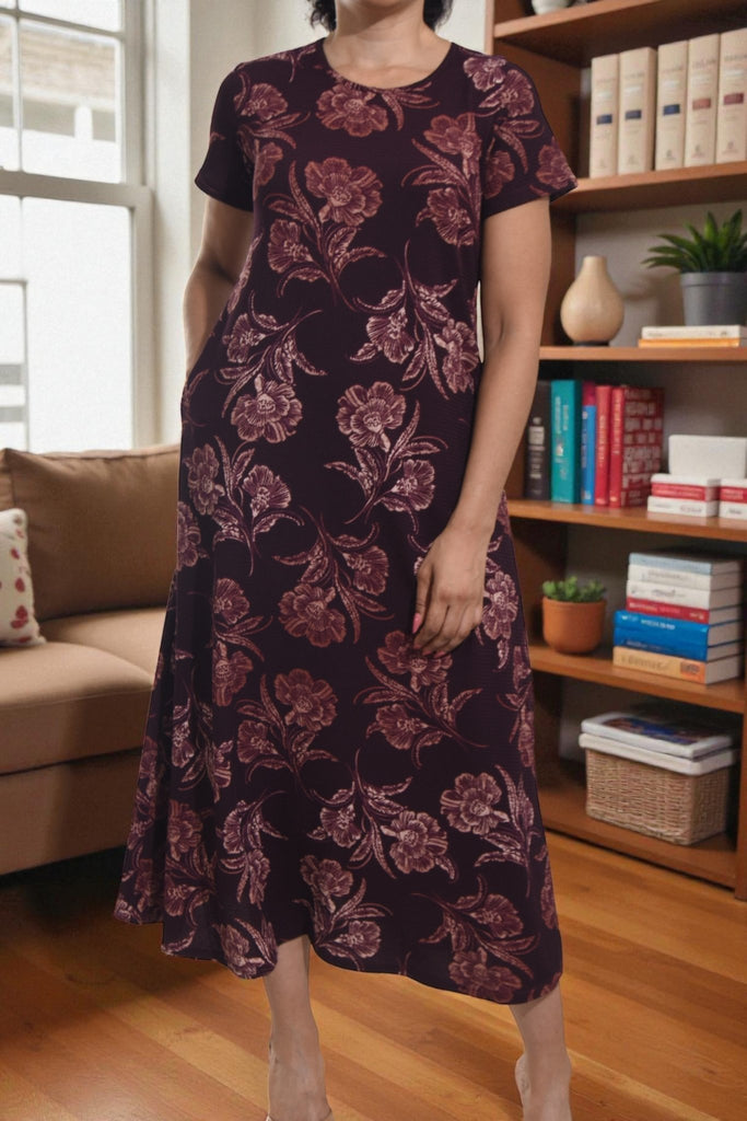 Ladies Maroon Floral Sleeve Maxi Dress - StylePhase SA