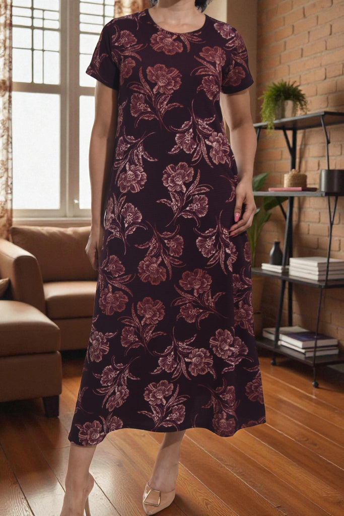 Ladies Maroon Floral Sleeve Maxi Dress - StylePhase SA