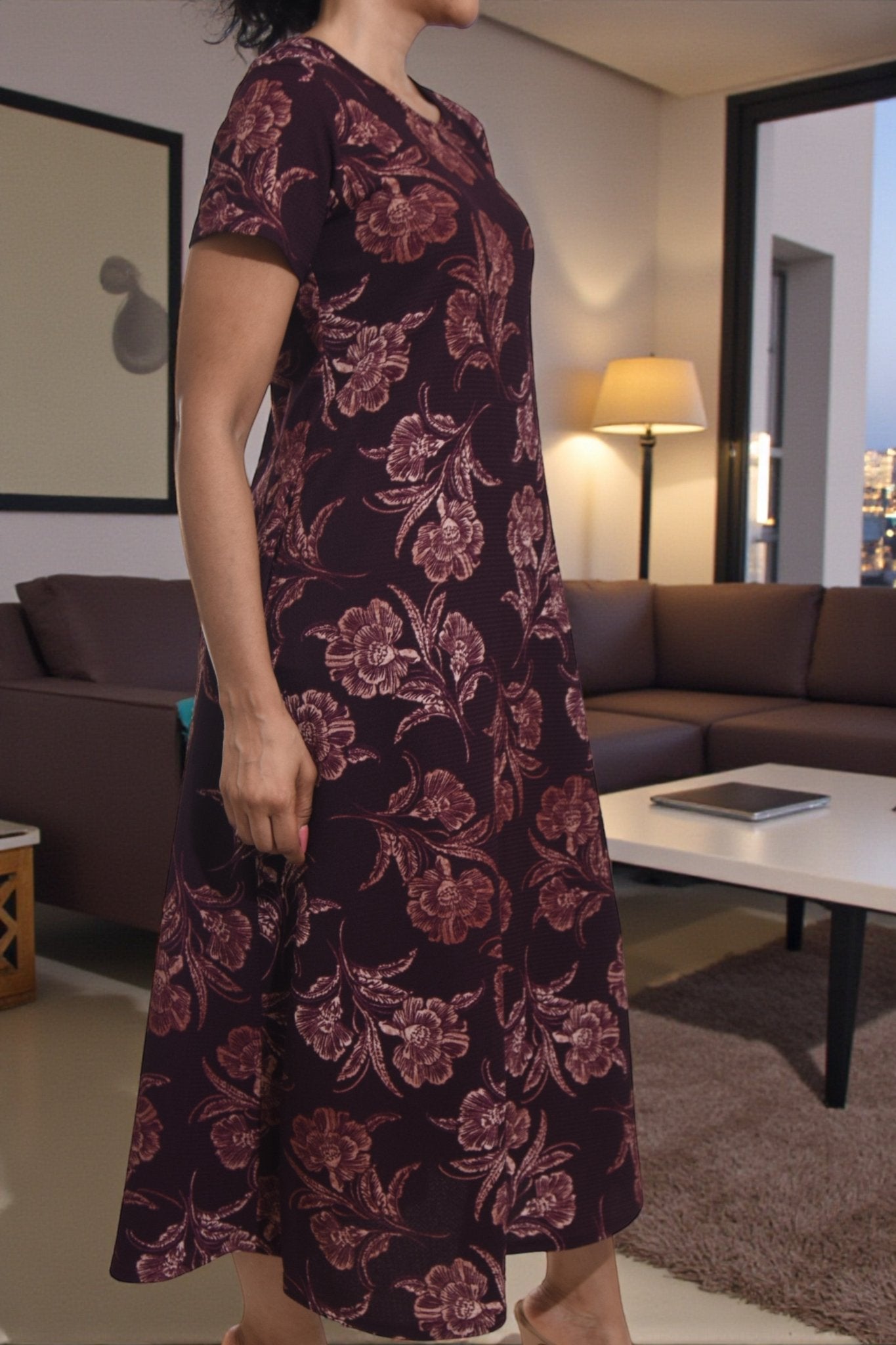 Ladies Maroon Floral Sleeve Maxi Dress - StylePhase SA