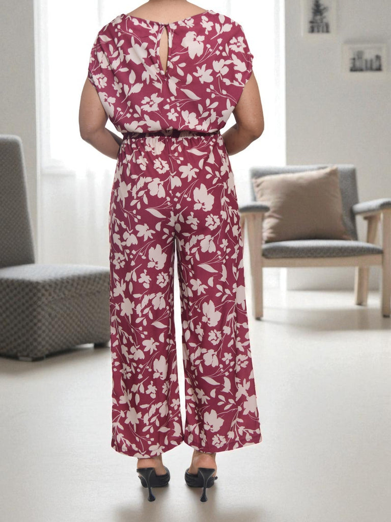 Ladies Maroon Floral Wide Leg Jumpsuit - StylePhase SA