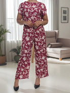 Ladies Maroon Floral Wide Leg Jumpsuit - StylePhase SA