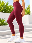 Ladies maroon high waist scrunch gym leggings back view
