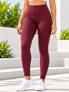 Ladies maroon high waist scrunch gym leggings side view