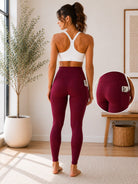 Ladies Maroon High-Waist Side Pocket Activewear Leggings - StylePhase SA