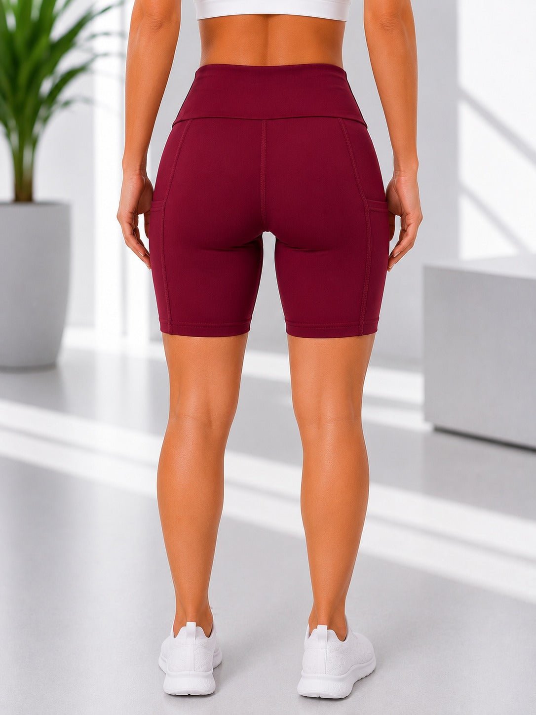 Ladies Maroon High-Waist Side Pocket Activewear Shorts - StylePhase SA