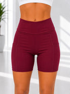 Ladies Maroon High-Waist Side Pocket Activewear Shorts - StylePhase SA