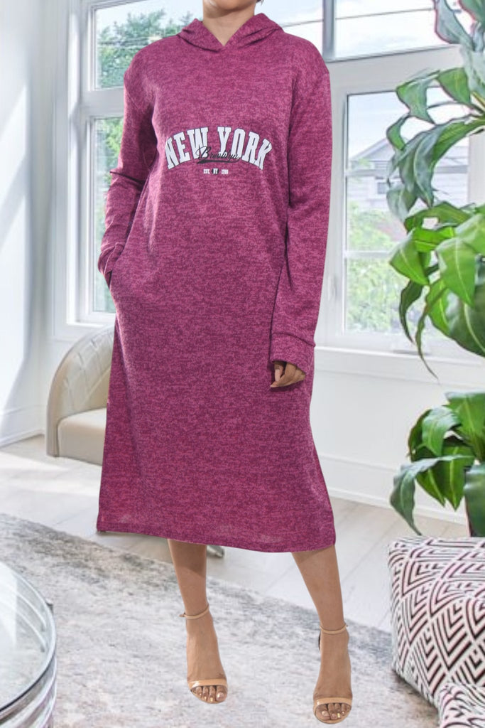 Ladies Maroon Hoody Knit Dress - New York - StylePhase SA