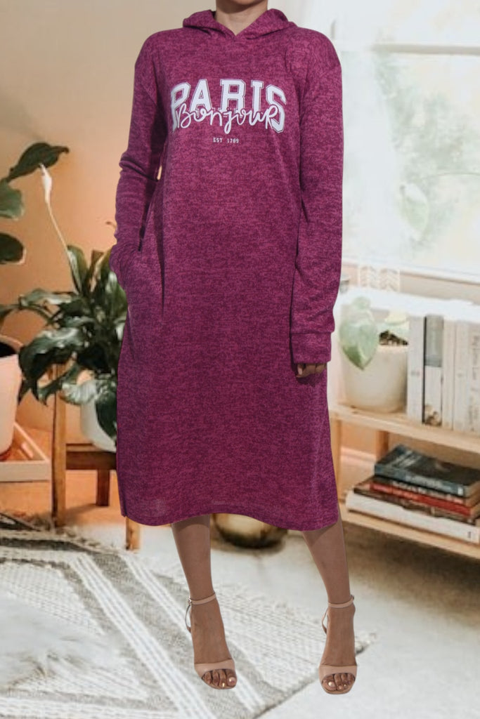 Ladies Maroon Hoody Knit Dress - Paris - StylePhase SA