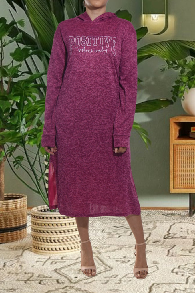 Ladies Maroon Hoody Knit Dress - Positive Vibes - StylePhase SA