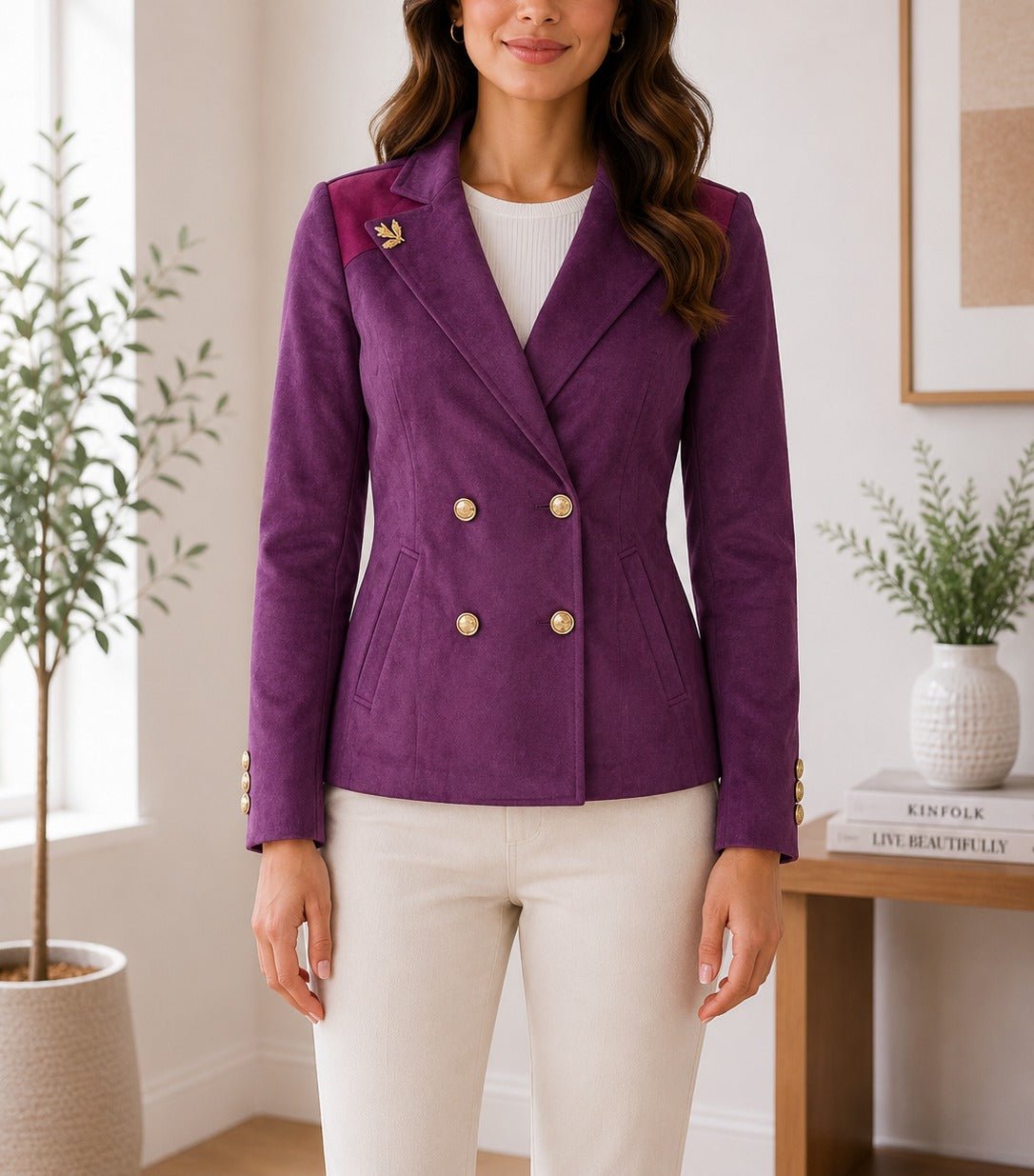 Ladies Maroon Lined Slim Fit Blazer - StylePhase SA
