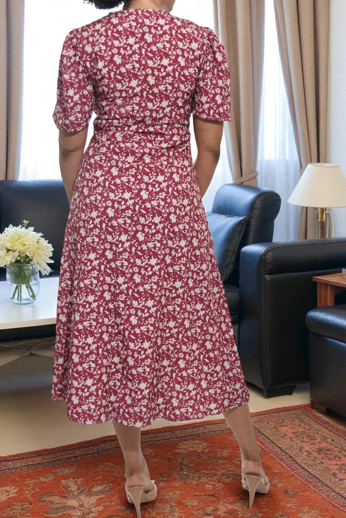 Ladies Maroon Mini Floral Wrap Dress - StylePhase SA