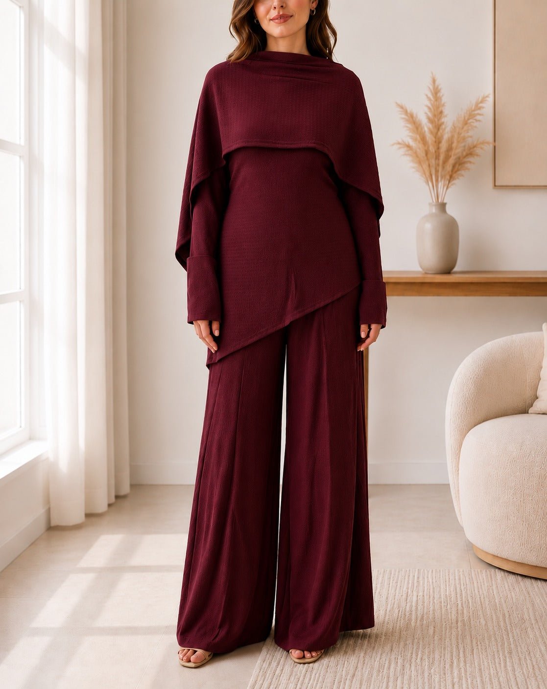 Ladies Maroon New Feeling Modest Three Piece Set - StylePhase SA