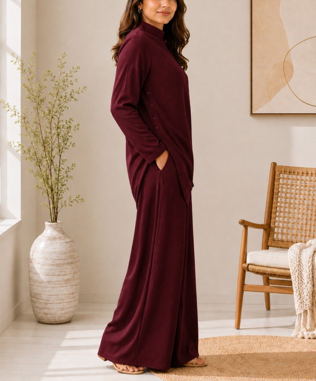 Ladies Maroon New Feeling Modest Three Piece Set - StylePhase SA