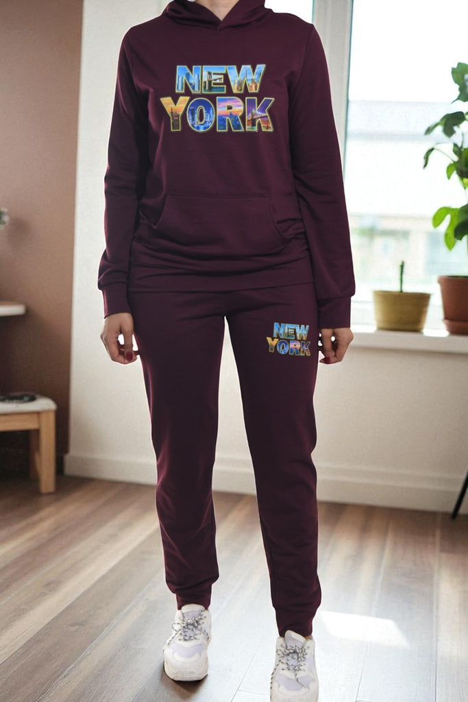 Ladies Maroon New York Tracksuit Set - StylePhase SA