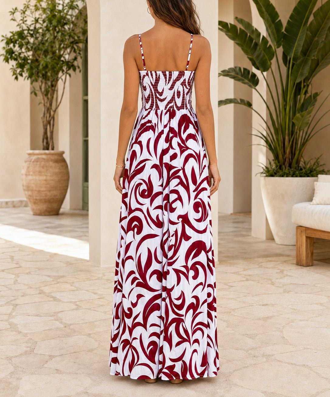 Ladies Maroon Patterned Maxi Dress - StylePhase SA