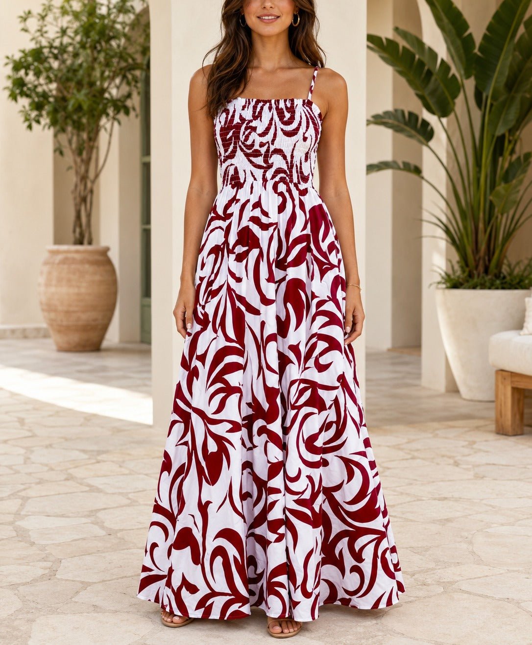Ladies Maroon Patterned Maxi Dress - StylePhase SA