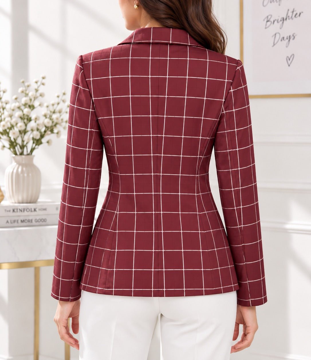 Ladies Maroon Plaid Blazer - StylePhase SA