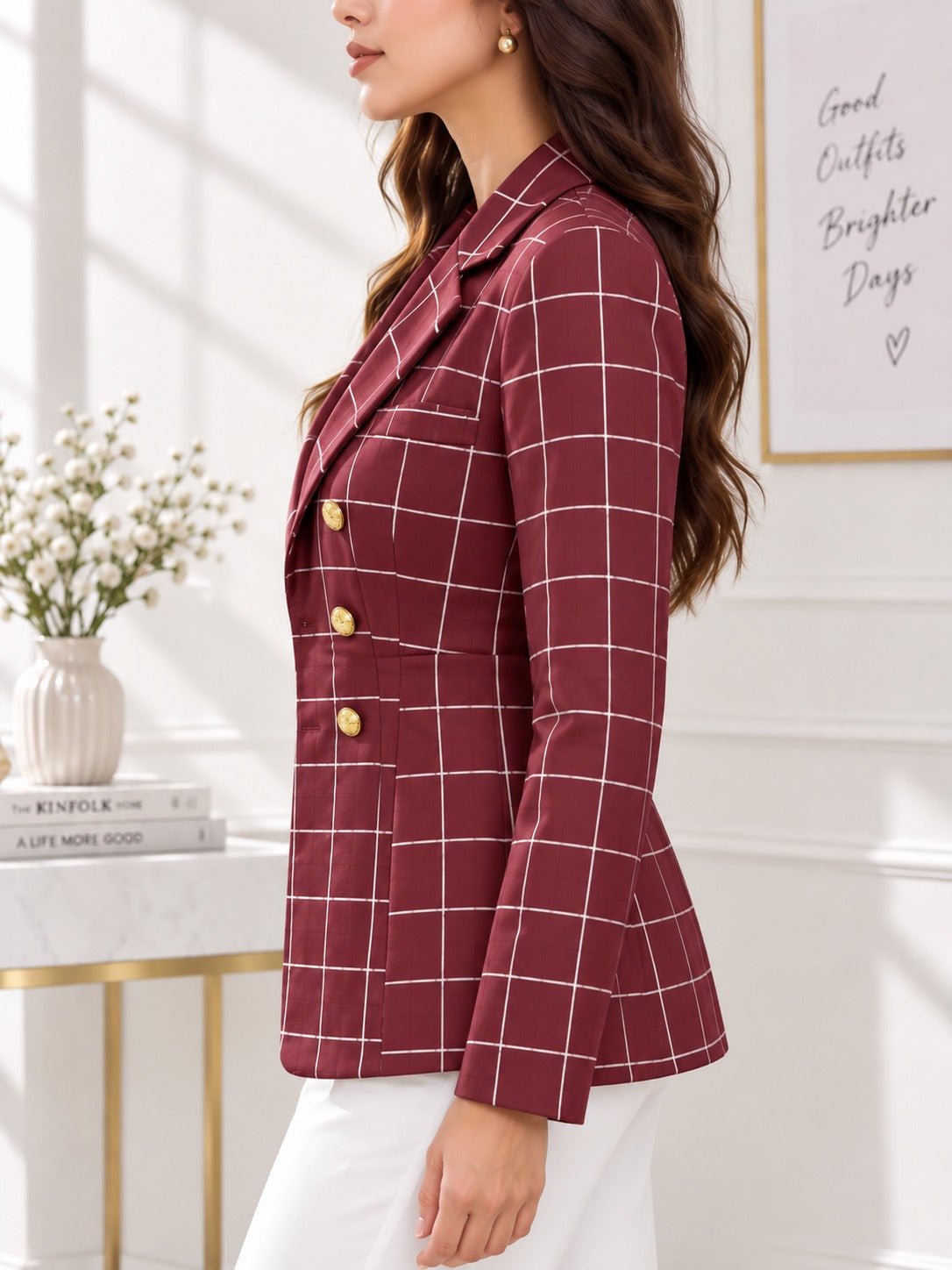 Ladies Maroon Plaid Blazer - StylePhase SA