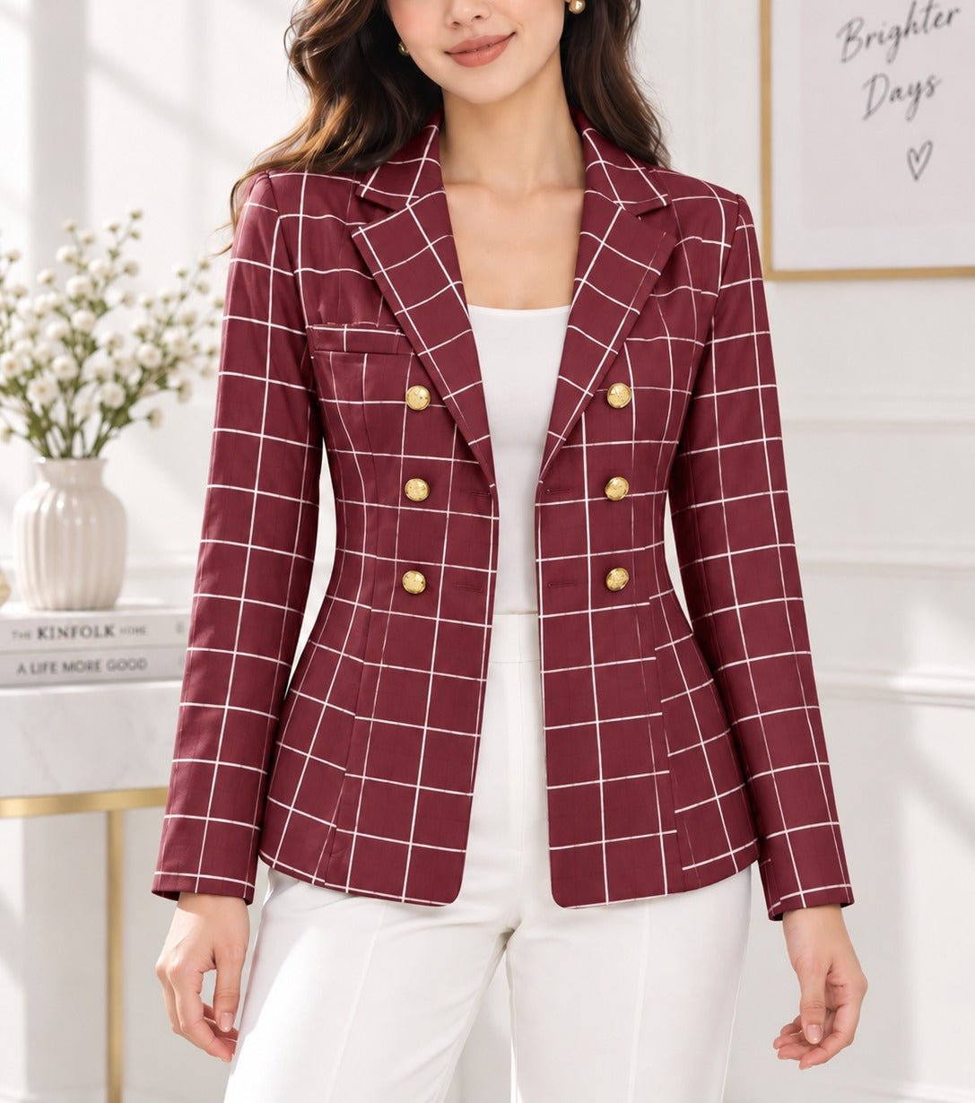 Ladies Maroon Plaid Blazer - StylePhase SA