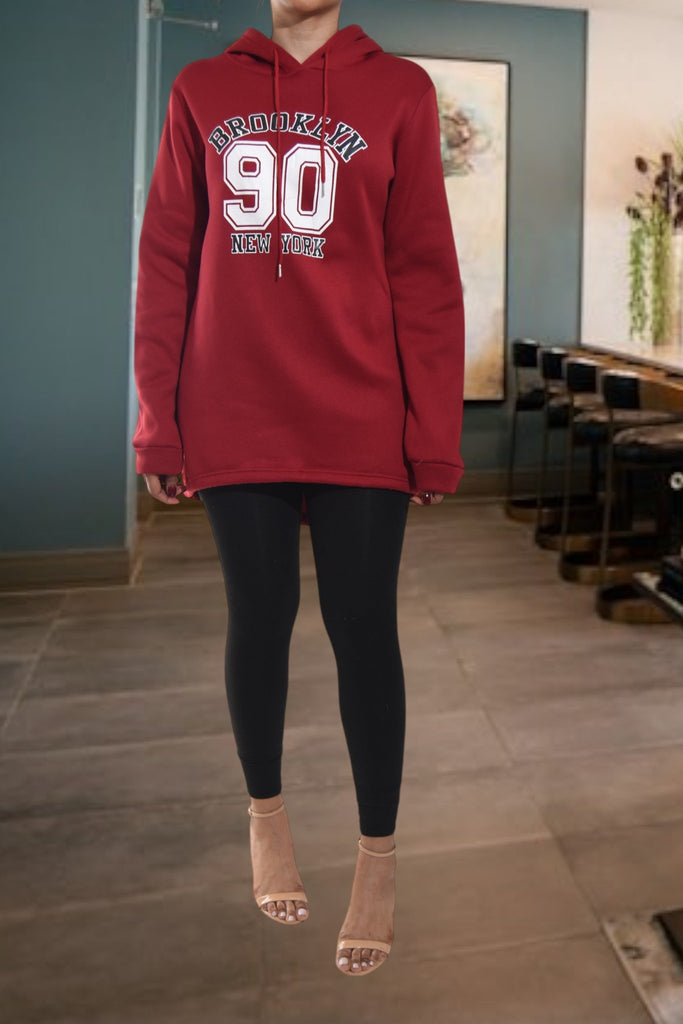 Ladies Maroon Printed Hoody Dress - StylePhase SA