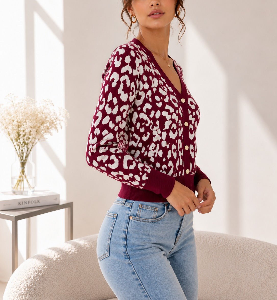 Ladies Maroon Printed Jersey Top - New Feeling - StylePhase SA
