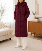Ladies Maroon Puffer Toggle Long Jacket - StylePhase SA