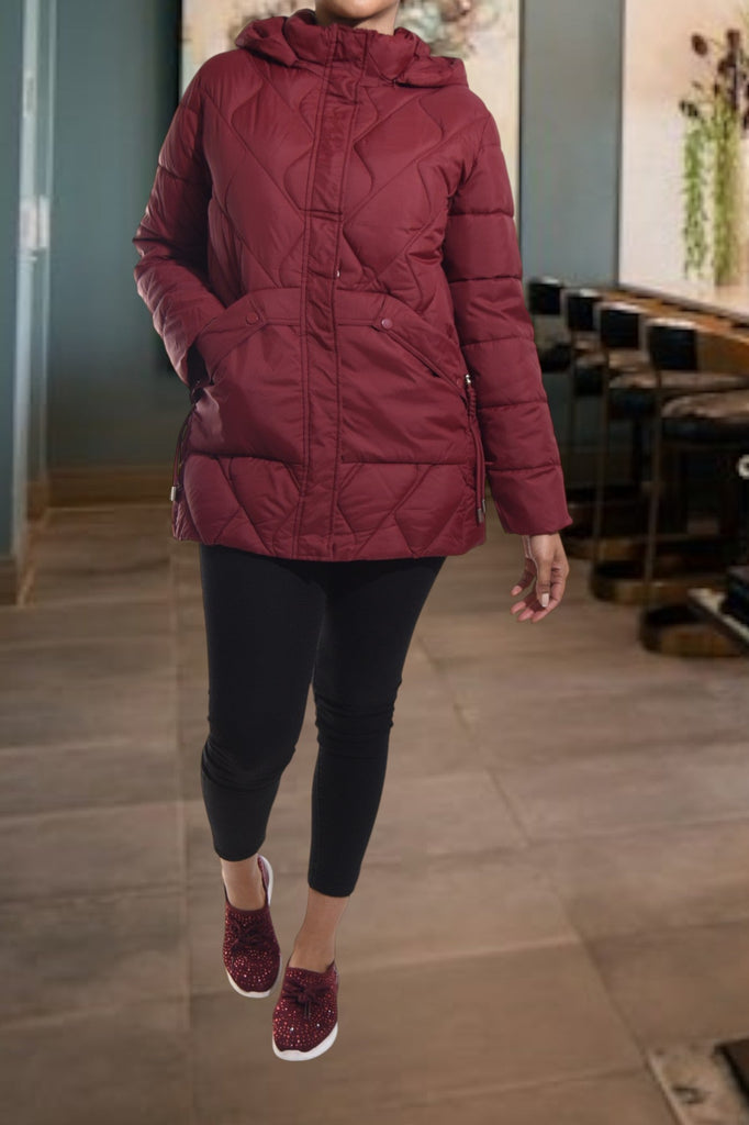Ladies Maroon Quilted Hoody Jacket - StylePhase SA