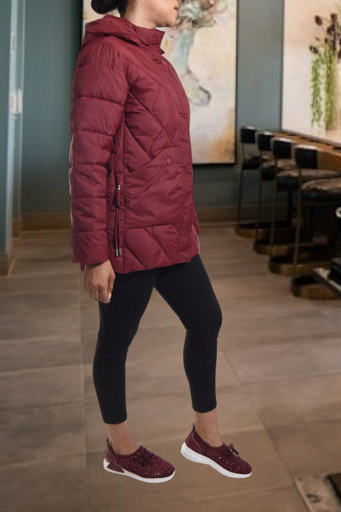 Ladies Maroon Quilted Hoody Jacket - StylePhase SA