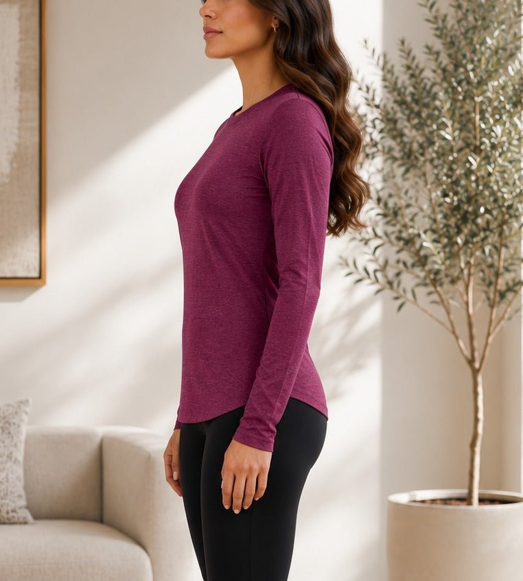 Ladies Maroon Rib Long Sleeve Top - StylePhase SA