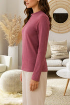 Ladies Maroon Rib Long Sleeve Top - StylePhase SA