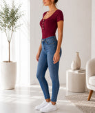 Ladies Maroon Ribbed Short Sleeve Bodysuit - StylePhase SA