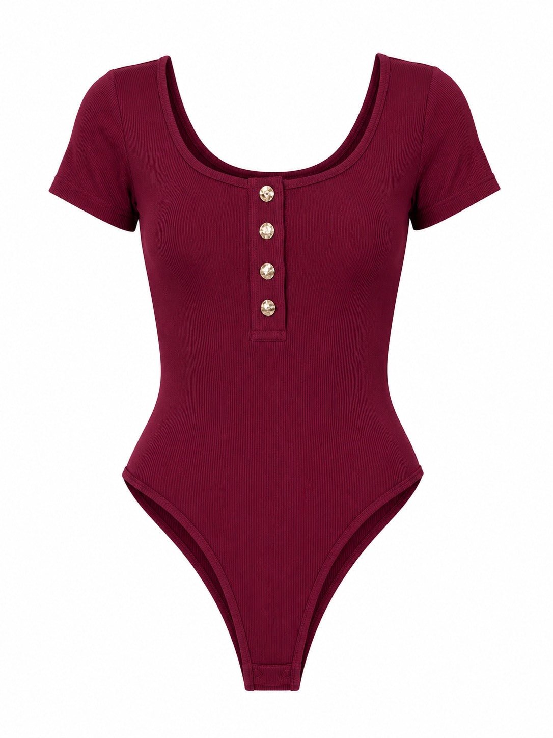 Ladies Maroon Ribbed Short Sleeve Bodysuit - StylePhase SA