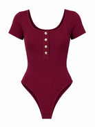 Ladies Maroon Ribbed Short Sleeve Bodysuit - StylePhase SA