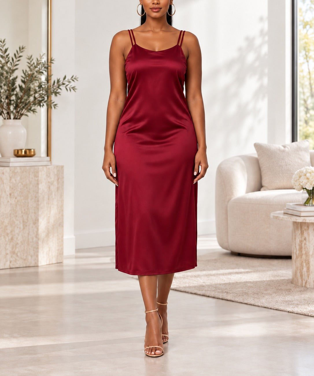 Ladies Maroon Satin Slip Dress - StylePhase SA