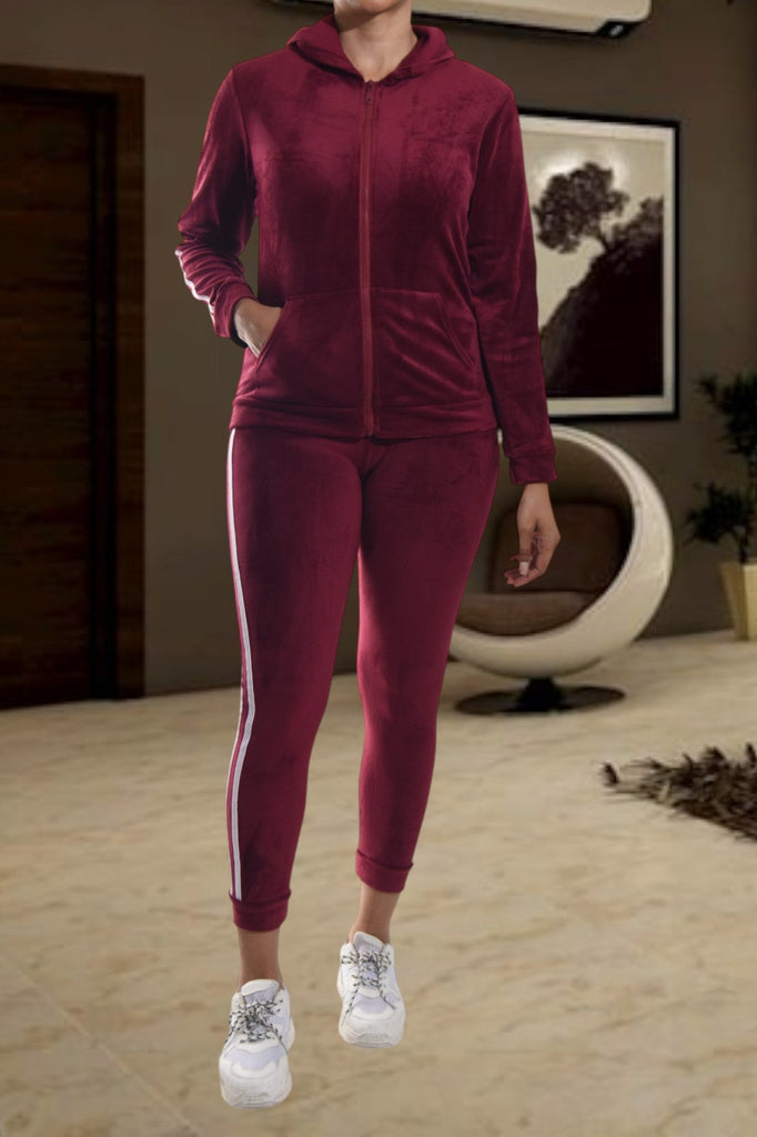 Ladies Maroon Side Stripe Tracksuit - StylePhase SA