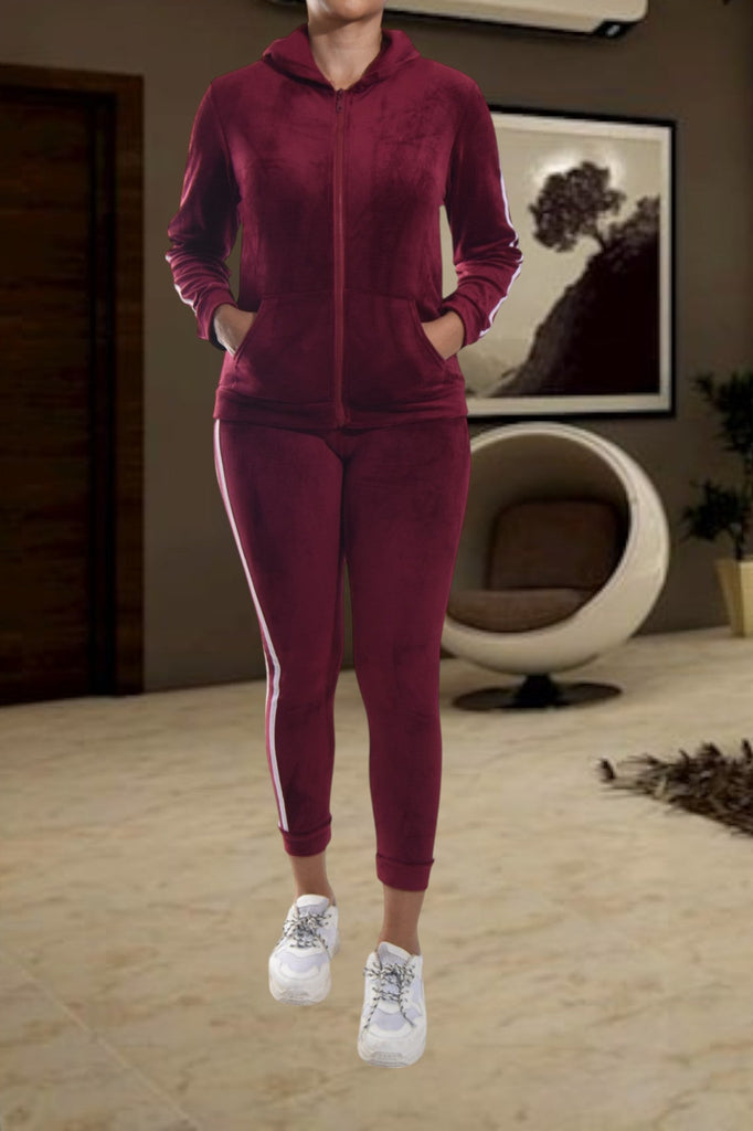 Ladies Maroon Side Stripe Tracksuit - StylePhase SA