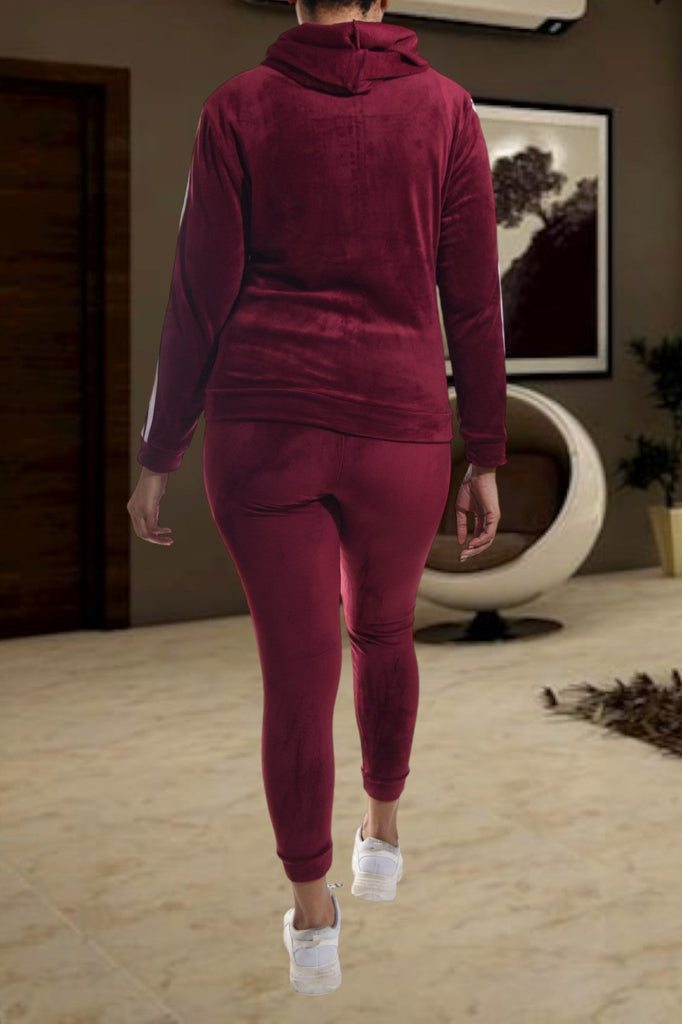 Ladies Maroon Side Stripe Tracksuit - StylePhase SA