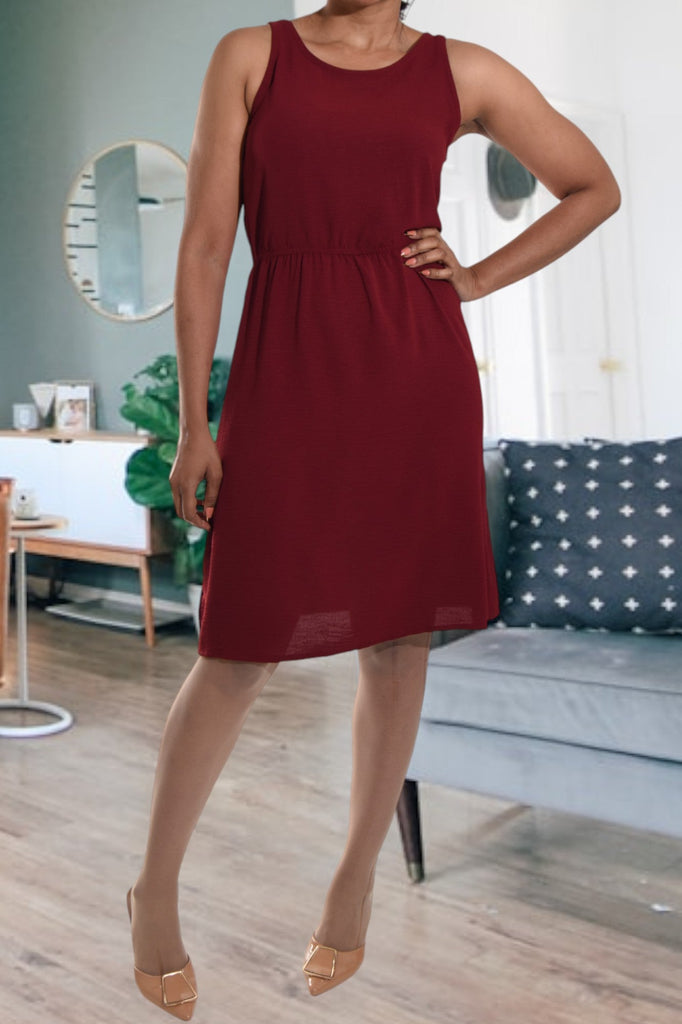 Ladies Maroon Sleeveless Dress - StylePhase SA