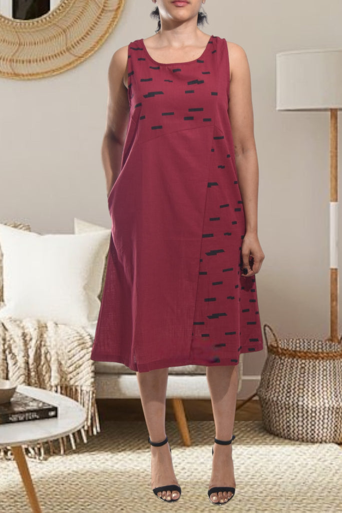 Ladies Maroon Sleeveless Pocket Dress - StylePhase SA