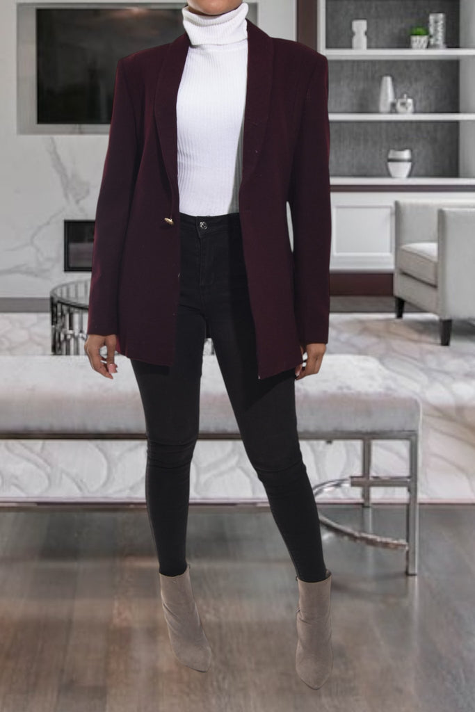 Ladies Maroon Slim Fit Open Blazer - StylePhase SA