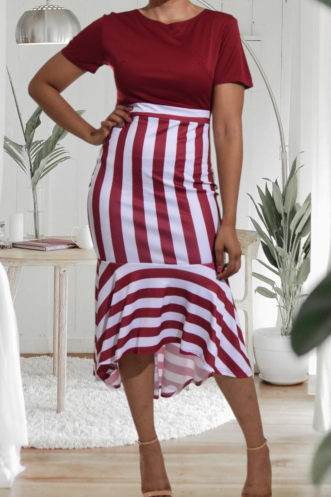 Ladies Maroon Stripe Dress - StylePhase SA