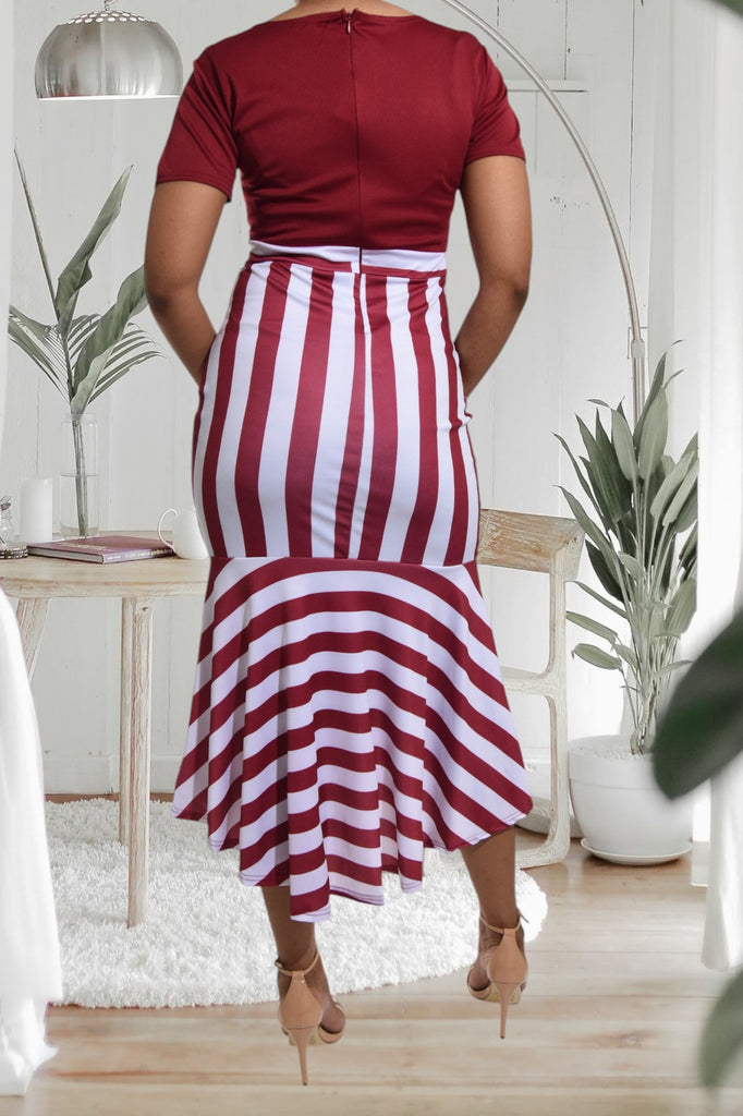 Ladies Maroon Stripe Dress - StylePhase SA