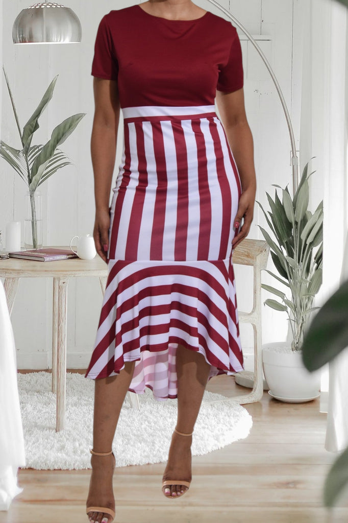 Ladies Maroon Stripe Dress - StylePhase SA