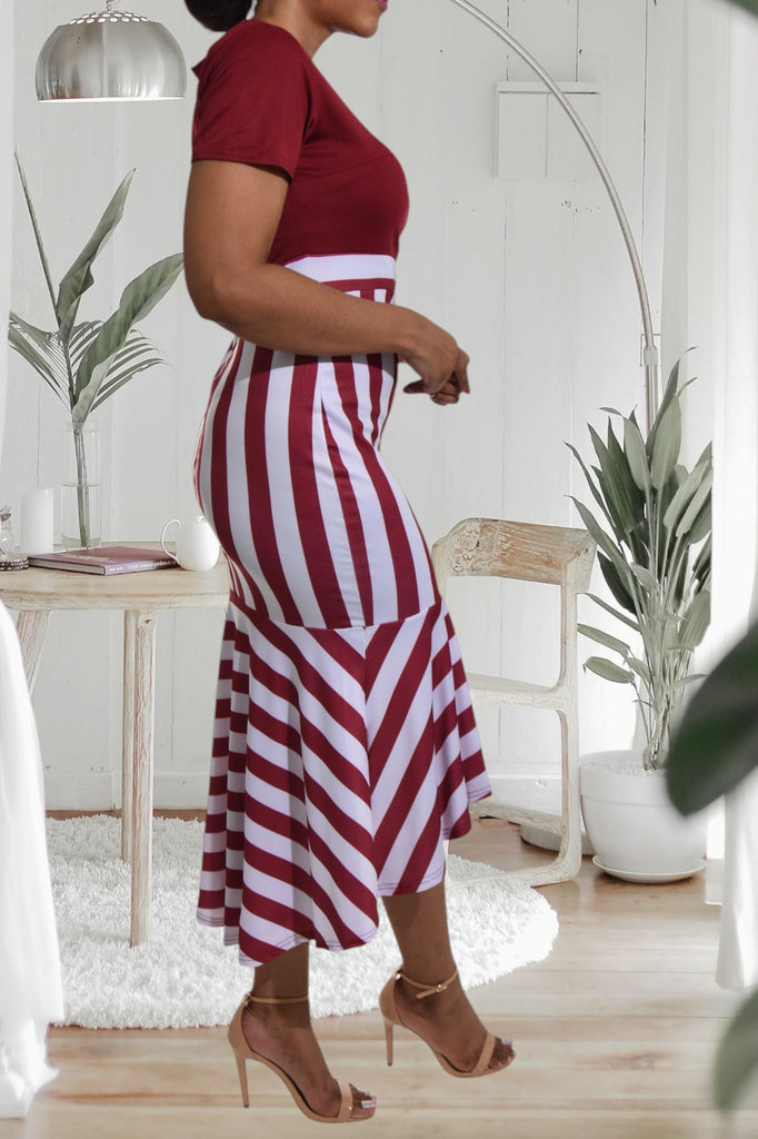 Ladies Maroon Stripe Dress - StylePhase SA