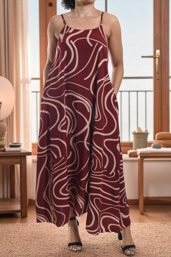 Ladies Maroon Swirl Print Pocket Dress - StylePhase SA