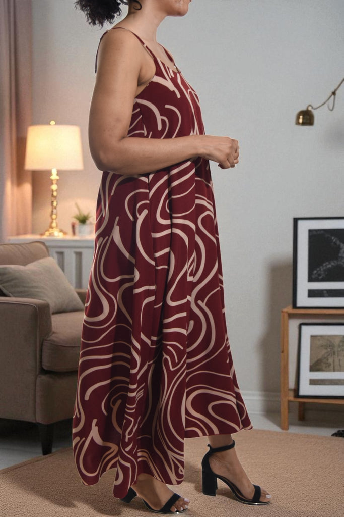 Ladies Maroon Swirl Print Pocket Dress - StylePhase SA