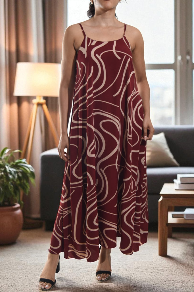 Ladies Maroon Swirl Print Pocket Dress - StylePhase SA