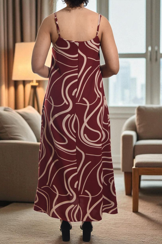 Ladies Maroon Swirl Print Pocket Dress - StylePhase SA