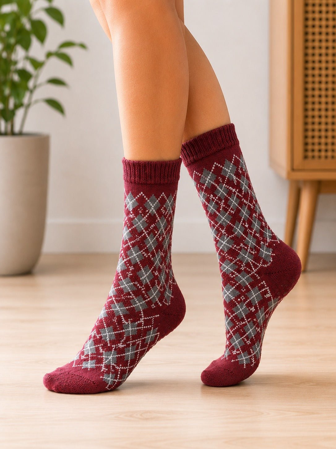 Ladies Maroon Thermal Pattern Socks - StylePhase SA